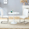 Table and chair set.Hourglass-Shaped Stable Small Round Table -31.9" * 31.9" With 2 Soft and Comfortable White PU Chair With Arched Metal Silver Leg.Create Your Exclusive Low-Key Luxury Space.