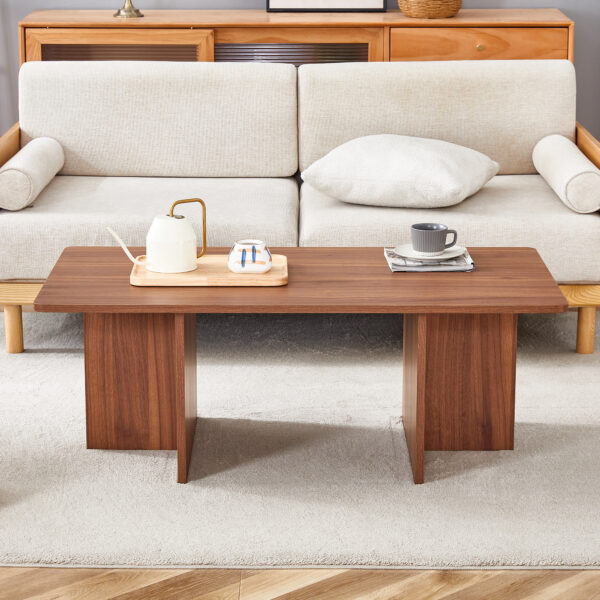 bec17afb4a90479a9b9ba7274ccedd1b_308f25bd1a4663562bd3fd08473882b8 44.8 Inch Walnut Wood Grain MDF Coffee Table - Modern Luxury, Stable Triangular Support.The coffee table is made of medium density fiberboard material and is suitable for living rooms, bedrooms,etc.