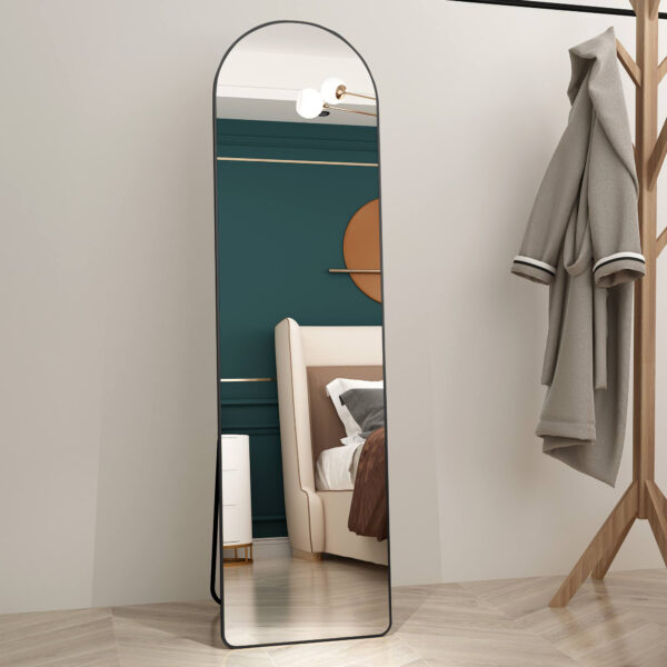 beec55ae05cc4de7b8401a17dbc896d2_20240204_c791da8160665782b3704819ffc63540 The 4st generation of floor mounted full length mirrors. Aluminum alloy metal frame arched wall mirror, bathroom makeup mirror, bedroom porch, clothing store, wall mounted.Black 59.8 "*16.5"W115112560