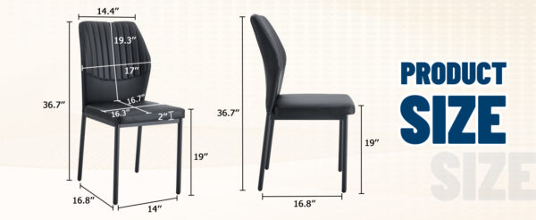 bef377be224d43ddb7b62a687bad674b_1343b1bd6b5737dad0e169279310a1db Luxury Simple Chair - Set of 6 BLACK PU Material High Resilience Dining Chair with Metal Black Leg.The Chair Back Has a Vertical Stripe Design With Smooth And Uniform Lines.