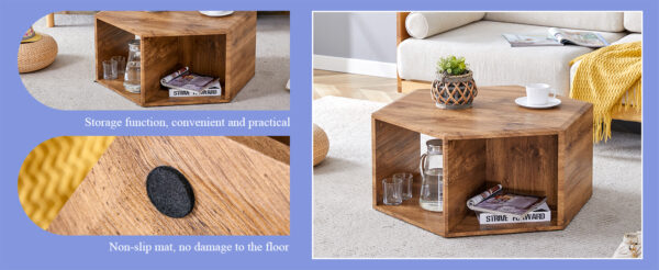 bf00477671924e11b5278d13deb02899_71dcd191dd107fa323cc241038907574 Hexagonal MDF coffee table, characteristic pattern stickers, multi-hole design to give more storage space, simple and convenient design makes it suitable for all kinds of style scenes.