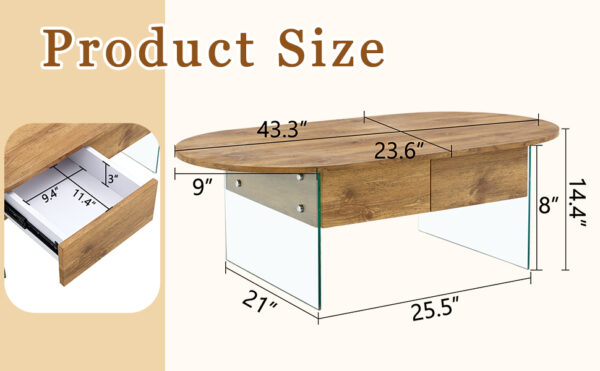 bf037bfffcd14835867c4e39de539897_c605f4f39a32d9bf398077b991cf29e0 Coffee table with double drawers. The board surface is MDF sticker, and both sides are transparent tempered glass. The design is simple and elegant, with excellent storage functions.