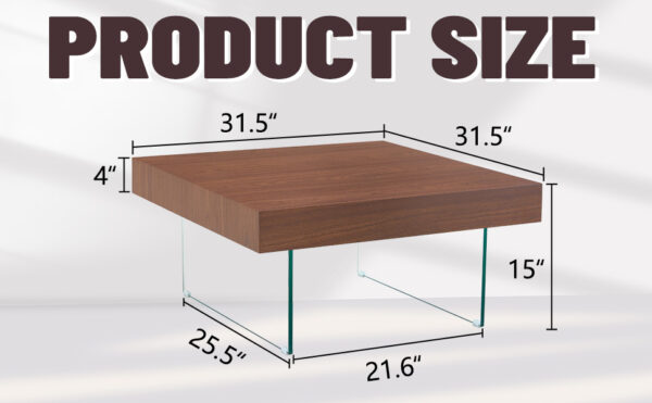 bf0559e8817d460f8fc922e16f455042_16333b36f8bf8eaa887a0afa0f07d75b Walnut Colored Square MDF Coffee Table - 31.5"x31.5" with Tempered Glass Legs.Density Board Sticker,Reinforced Glass Legs.Walnut Colored Texture Sticker.