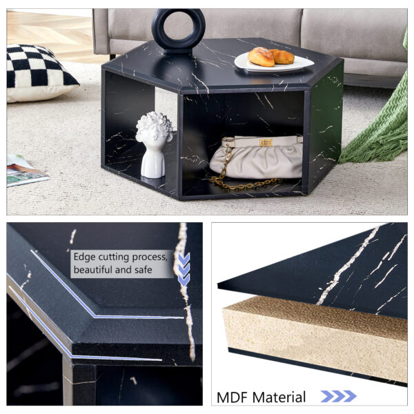 bf05e0fadd1f4e98afe914ad0e7d4162_dd16ffe84aa818e4d615e9fd35ef84e1 Hexagonal MDF coffee table, characteristic pattern stickers, multi-hole design to give more storage space, simple and convenient design makes it suitable for all kinds of style scenes.