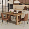 Table and chair set.64.5 x 35.4 Inch Stylish Wood Color Textured Dining Table.Paried With 4 BrownTechnology-Fabric Dining Chairs.Suitable for kitchen,Dining room,etc.