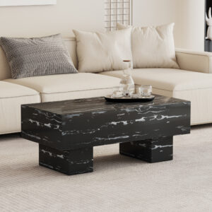 Modern Simple Black Marble Texture MDF Coffee Table - 43.3"x21.6"x17.2" Practical Model.Making it an ideal addition to any living room or apartment.W1151134965