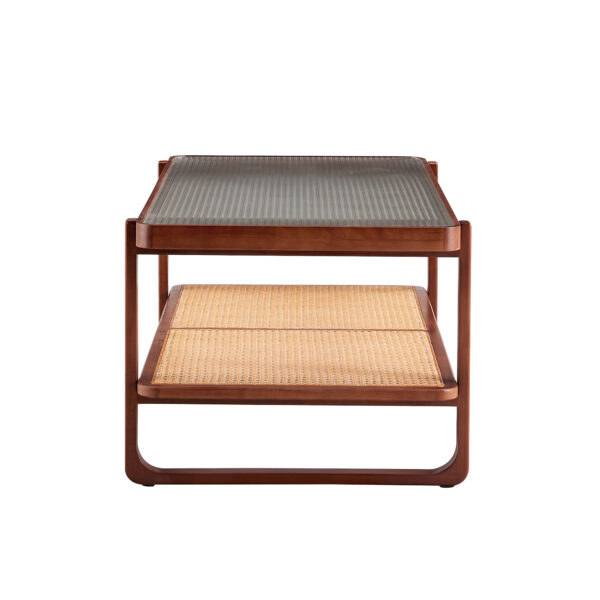 bf4d9af18bab43e4ba910f3dd4a3537c_20230612_f29af9a67a2ef1c4be8eb66381f2667a Modern simple rectangle double-layer Walnut color solid wood Glass desktop tea table rattan woven Chinese side table small rectangle table suitable for living room, dining room and bedroom