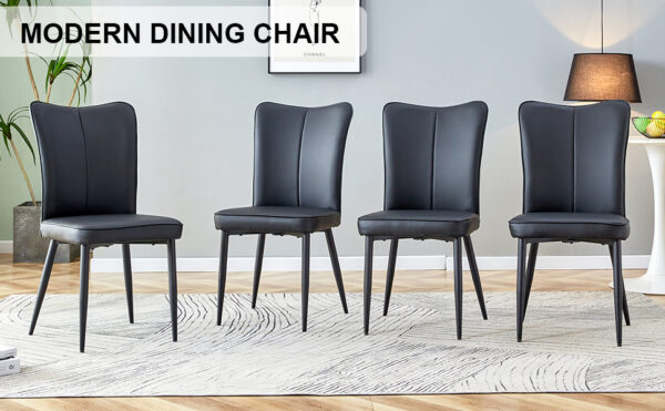 bf547fe1212c498897d5237573389d28_20231018_e23e22a2ac25f3a5f3dd2d0fb50bb51b Modern Black PU Chair Set - Four Pieces, The backrest has a vertical and smooth line design.Suitable for placement in kitchen, living rooms, and other venues.W1151116744