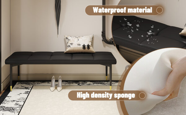bf63df20694b4055b78ede989cd2c26a_ecbb0952b4b1c8ed8a93a5357039fb6a 59*17 Inch Multifunctional Black Shoe Bench - Faux PU Cushion, Sturdy Metal Legs With Gold Accents.Suitable For Bedroom,Fitting room, Storage room, Dining room, and Living room,etc.