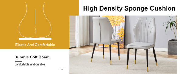 bf8be153c6184206a78ac09efd060aa2_7089630eb0783cf9a22c4e12927562d0 4 light gray modern dining chairs with stylish PU patterned backrest and black metal legs for a comfortable home experience in the kitchen, bedroom and office.