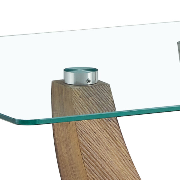 bfe4b7d582d74b9c8838175b793a6477_20240321_94434649538add61bd4331ed8a036bc6 Modern minimalist transparent tempered glass coffee table with wooden MDF legs and stainless steel decorative columns. Computer desk. Game table. CT-907