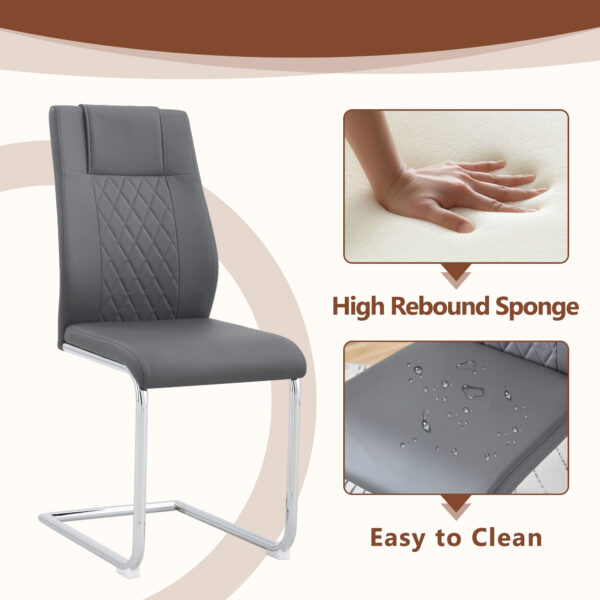 c003e3147a604a93ae30545edfb08d80_0e360378a1ac70956eefee1b4b474368 Table and chair set.63"x31.5x30" Luxurious Snow Mountain Patterned Sintered Stone Table with Silver Metal Butterfly Legs.Paried With 4 Dark Gray High-quality PU Chairs With Arched Metal Legs.