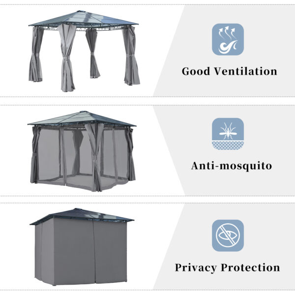 TREXM 10'x10' Hardtop Outdoor Gazebo with Polycarbonate Roof, Patio Gazebo with Aluminum Frame, Mosquito Netting and Privacy Screens for Shade and Rain, Backyard Tent for Backyard, Garden, Lawn (Grey)