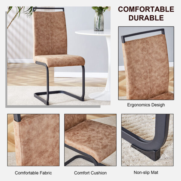 c0485ab4b4f64e8cbb49a88bb4bd9489_20240222_6afca700f9e5ea7a4127c5fec239c64d A modern and practical circular dining table. Made of MDF tabletop and wooden MDF table legs. 6-piece technology cloth high backrest cushion side chair, C-shaped tube black metal legs. CT-403 C-1162