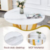 Table and chair set.Luxurious Snow Mountain White Slab Round Dining Table Set - 47"x47" with 4 Black PU Chairs with Simple Line Designs On The Backrest .Golden Metal Legs.