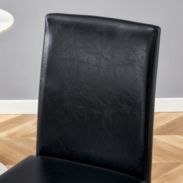 c07b5c14808840b9bf449666a3c8ec44_128a9bc9fc41fea15608f5a4b06c7d5c Table and chair set.64.5 x 35.4 Inch Stylish Wood Color Textured Dining Table.Perfectly Blending Simplicity And Transparency.Paried With 4 Black PU Dining Chairs with Walnut Color Metal Leg.