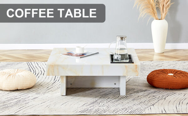A modern and practical coffee table with imitation marble patterns, made of MDF material. The fusion of elegance and natural fashion 31.4"* 31.4"* 12 "