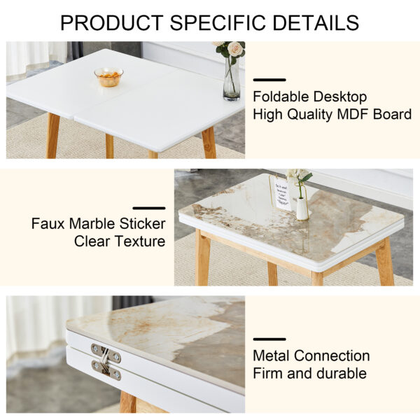c0a776938f964bcdae98b16ac6e7c06b_20240206_e087da08747d9b1a33119c061f704c31 Imitation marble white sintered stone tabletop with rubber wooden legs, foldable computer desk, foldable office desk, suitable for restaurants, living rooms, terraces, kitchens