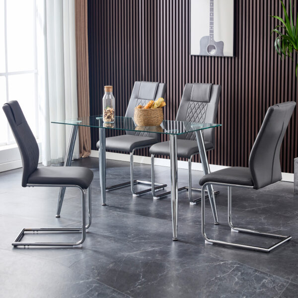Modern Dining Chairs with Faux Leather Padded Seat Dining Living Room Chairs Upholstered Chair with Metal Legs Design for Kitchen, Living, Bedroom, Dining Room Side Chairs Set of 4 (Grey+PU)C-001