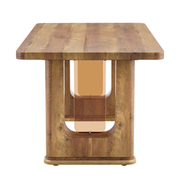 c0cd1d11099d491493ef66303eb5aa4d_7ced735669450b9278a0ff2245eeff19 64.5 x 35.4 Inch Stylish Wood Color Textured Dining Table, Perfectly Blending Simplicity And Transparency. Made of MDF Material With Wood Grain Stickers, It Exudes A Strong Sense Of Fashion.