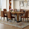 Table and chair set.67"x36" Wood-Textured MDF Dining Table Set with 6 Brown Suede Chairs.MDF sticker,Wood colored texture sticker,Brown armless dining chair,Suitable for kitchen,Dining room,etc.