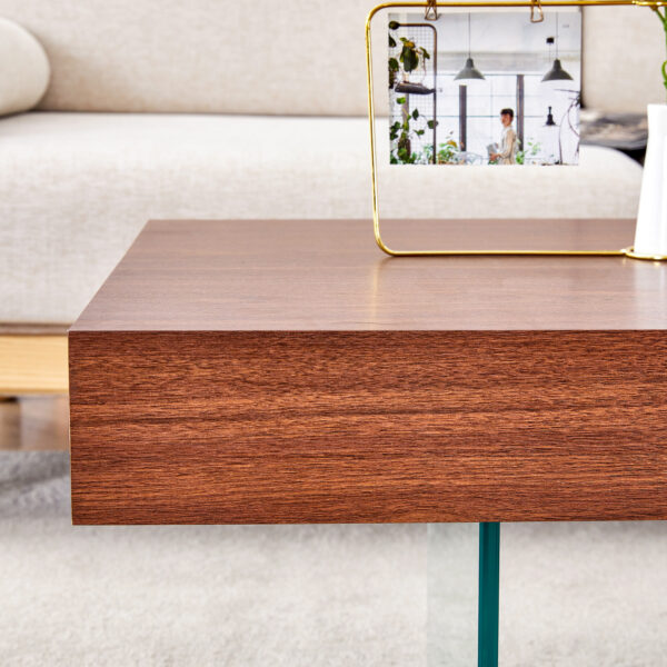 c0dc15fa038843abb364f450c8fa6905_dd7b3eb139bf147f67967bf85b05b6df Walnut Colored MDF Coffee Table - 39.3"x21.6" with Tempered Glass Legs.Density Board Sticker,Reinforced Glass Legs.Walnut Colored Texture Sticker.
