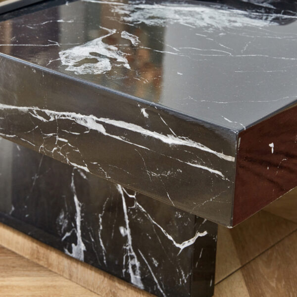 A modern and practical coffee table made of MDF material with black patterns. The fusion of elegance and natural fashion  31.4"*31.4"*12"