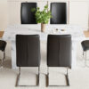 Table and chair set.63"*35.4" White Imitation Marble Pattern MDF Dining Table Set - 6 Soft and Comfortable Black PU Chair With Arched Metal Silver Leg.Create Your Exclusive Low-Key Luxury Space.