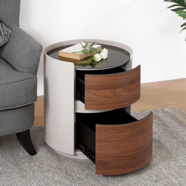 c0f9ccb4b21a49f0a4bb168678e3f98a_f5f914e603a7ccc2dd8a845f340577d9 MDF ITALIAN RETRO DOUBLE STORAGE ROUND SIDE TABLE, GRAY BROWN COLOR