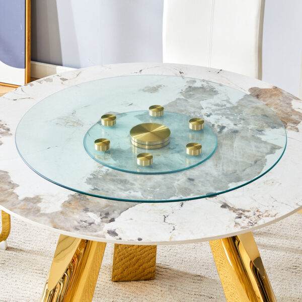 c11e3a1176fa4b968e1b0bad8b5ae497_0e11ac7c4dada4748c62792260937954 Double layer rotatable round glass.The rotatable design makes it more convenient to retrieve and place items.The upper glass has a diameter of 30.3 inches, while the lower glass15 inches.