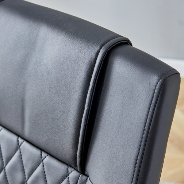 c11e5909982a481998f8c622e2738f26_afbc965bfc6a53bb8969aaef9ed73c79 Table and chair set.63"x31.5x30" Luxurious Snow Mountain Patterned Sintered Stone Table with Silver Stainless Steel Butterfly Legs.Paried With 6 Black High-quality PU Chairs With Arched Metal Legs.