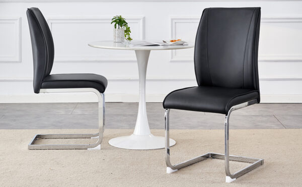 c1331a60c3014ddd83a81d5037c986d5_44242a6f480367f733bbb9e3556da519 Luxury Simple Arch Chair - Set of 2 Black PU Material High Resilience Dining Chair with Arched Metal Silver Leg.