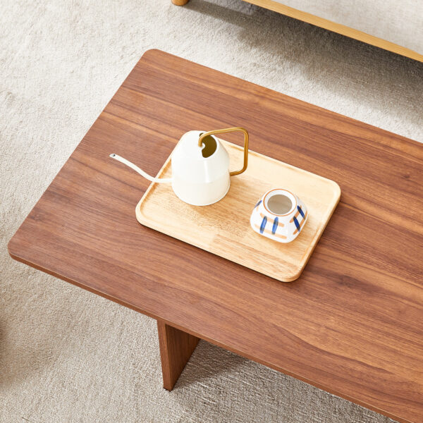 c14ea740735b4f32963ee409292cdcdd_c9d68793331f92c5c0e3c56fa405e5e7 44.8 Inch Walnut Wood Grain MDF Coffee Table - Modern Luxury, Stable Triangular Support.The coffee table is made of medium density fiberboard material and is suitable for living rooms, bedrooms,etc.