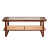 Modern simple rectangle double-layer Walnut color solid wood Glass desktop tea table rattan woven Chinese side table small rectangle table suitable for living room, dining room and bedroom