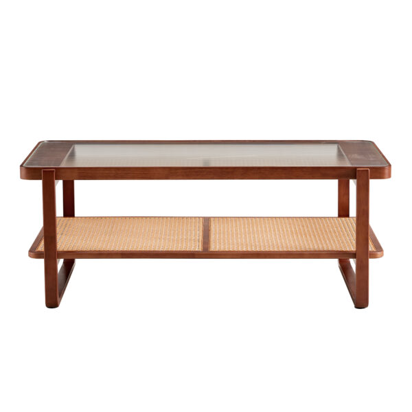 c177c9cfa54d4b3a9bef909b560e78a7_20230612_e34075e16c0d212ce106e14b3e0ceecf Modern simple rectangle double-layer Walnut color solid wood Glass desktop tea table rattan woven Chinese side table small rectangle table suitable for living room, dining room and bedroom
