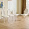 4 Dining Chair Set, White Dining Chair Set, PU Material High Back Seat and Sturdy White Leg Chair for Dining Room, Kitchen and Living Room c-010