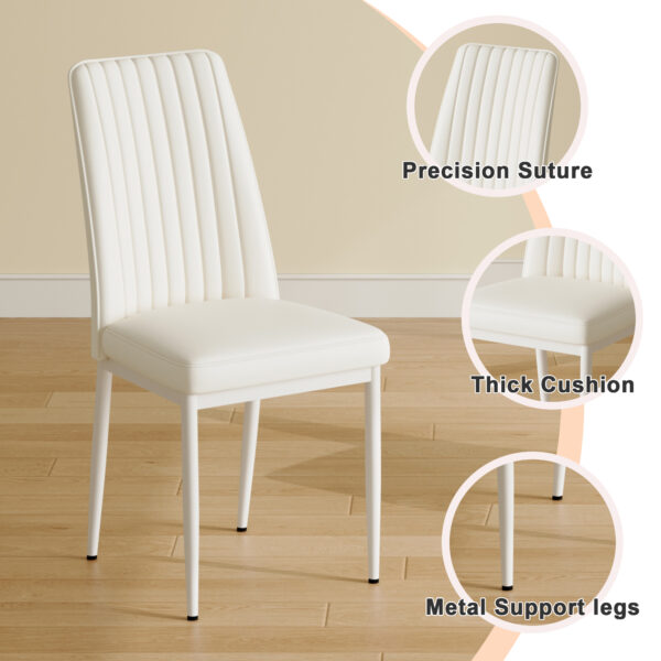 c1b5cf09b94840afb5e44e39eeb66db2_e984571f2287f44b9189bf3eca268c5e 55"x31.5"Cream-Style White MDF Dining Table Set with 4 Armless Chairs.The backrest of the dining chair is designed with multiple vertical stripes.Adding a warm atmosphere to your family.
