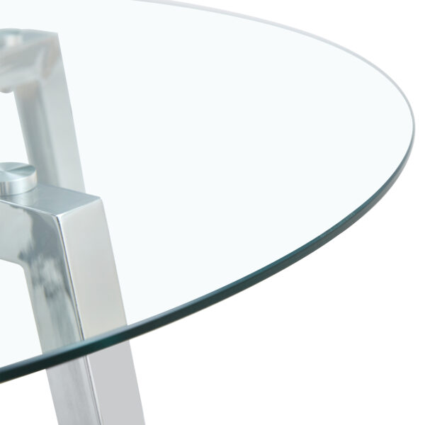 c1cc43684a4e4effb0fe3d589aff293e_20240306_8082e435f894943e3928971084235b01 Modern minimalist style circular transparent tempered glass table, tempered glass tabletop, silver metal table legs, suitable for kitchen, dining room, and living room, 40 "* 40" * 29.5 "W1151S01226