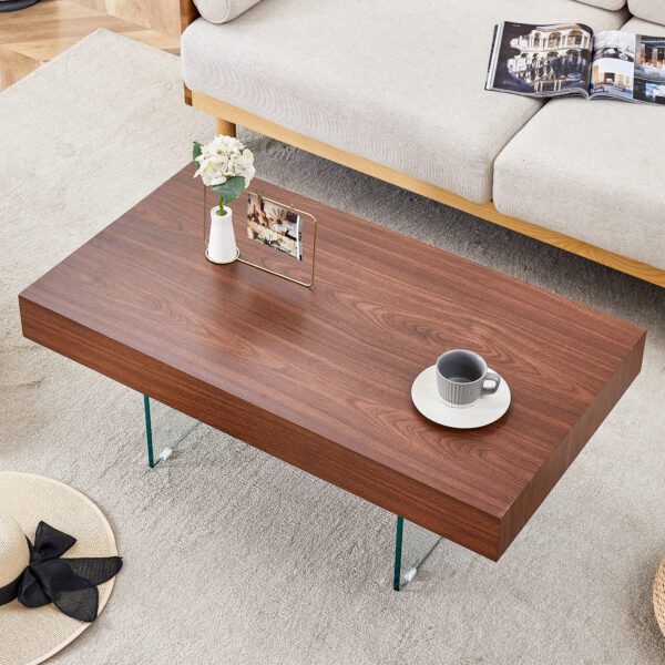 c1d5c32c57f24c1088d21a559dbd6906_37b95c6019bf2b005c38dc9914985a75 Walnut Colored MDF Coffee Table - 39.3"x21.6" with Tempered Glass Legs.Density Board Sticker,Reinforced Glass Legs.Walnut Colored Texture Sticker.