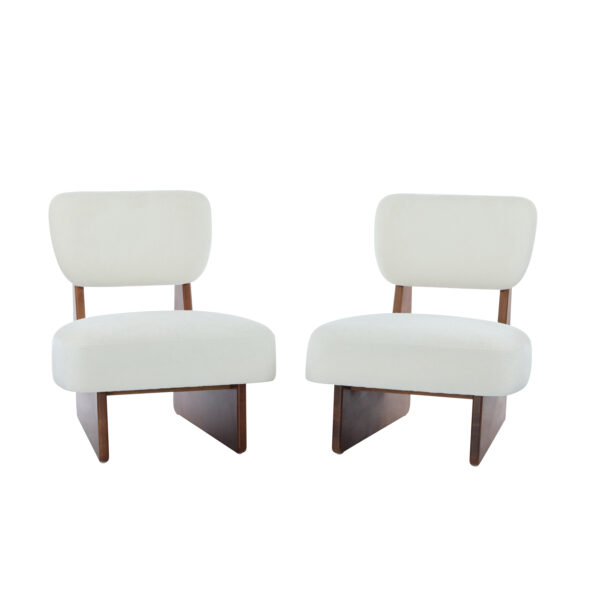 [Set of 2] Modern Beige Lounge Chair with Polyester Upholstery, Sturdy Wood Base With Walnut Finish, Minimalist and Stylish Accent Seating for Living Room, Bedroom, or Office