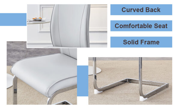 c1e5751b3748434b99aff36f3cc804c4_498f022b9a878942dc31e96bb752d9b5 Luxury Simple Arch Chair - Set of 6 Light Gray PU Material High Resilience Dining Chair with Arched Metal Silver Leg.
