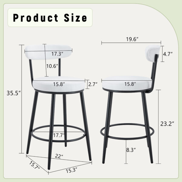 Fashionable and Comfortable - Two Sets of Ergonomic High Legged Bar Chairs,With White Fabric Cushions And a Total Height Of 35.5 Inches.Black And White Classic Color Scheme, Fashionable And Versatile.
