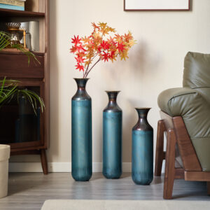 Floor metal vase modern style decoration home droplet shaped white metal vase 3-piece set gorgeous home decoration large glazed metal vase