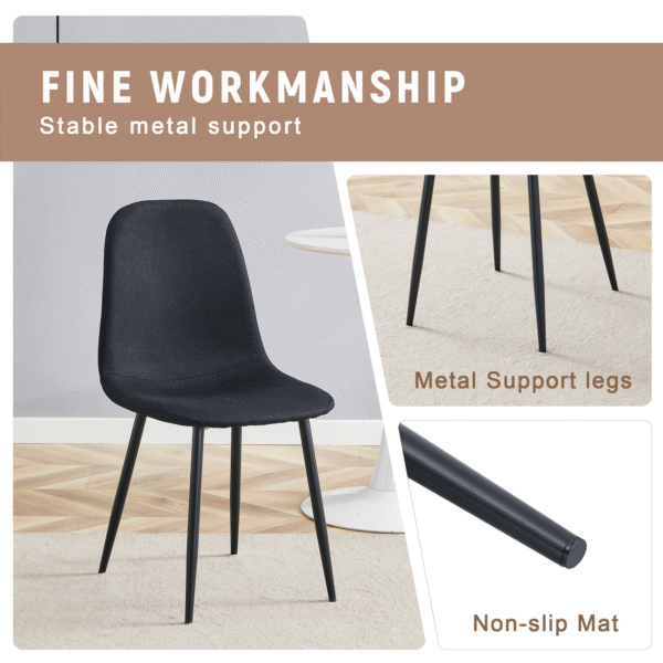 c2409fbf72034e9dbebbaeaf5eea15be_dfb0c3d72c88f1553573b9a6a59fc261 Table and chair set. A 47.3-inch diameter modern spliced color circular dining table - double-layer storage.Paired With 4 Black Linen-Cotton Material High Resilience Dining Chair with Metal Black Leg.