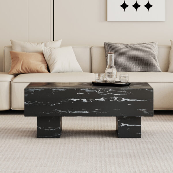 c2650b3afe7d4769b16738f757b9bf19_20240123_ca1abc42d505323dc8384b8191293f04 The black coffee table has patterns. Modern rectangular table, suitable for living rooms and apartments. 43.3"*21.6"*17.2"