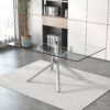 Large Modern Minimalist Rectangular Glass Dining Table for 4-8 people with 0.39" Tempered Glass Tabletop and Silver Metal Legs, for Kitchen, Living Meeting Room .71*35.4*30.W1151S01472