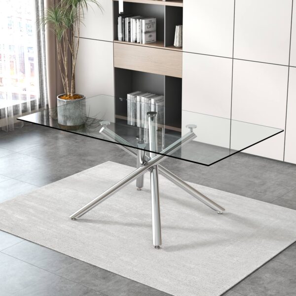 c2e57f3a92034d2a95f5841c1caa628d_20221218_2a7119167b1f8f78a643473cb4e9e09f Large Modern Minimalist Rectangular Glass Dining Table for 4-8 people with 0.39" Tempered Glass Tabletop and Silver Metal Legs, for Kitchen, Living Meeting Room .71*35.4*30.W1151S01472