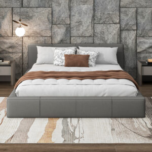 [Stylish Gray Upholstered Bed] - The Ideal Choice for Your Bedroom, Full