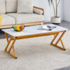 A coffee table made of rock slab material, with a smooth and natural surface that complements the modern design of the golden metal legs, making it suitable for living rooms of all sizes.47*23.6