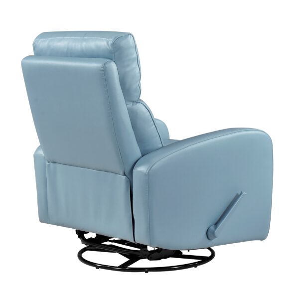 Glider Recliner Chair with Swivel Motion Blue Leather Upholstery Solid Wood Comfort Luxury Living Room Furniture 1pc